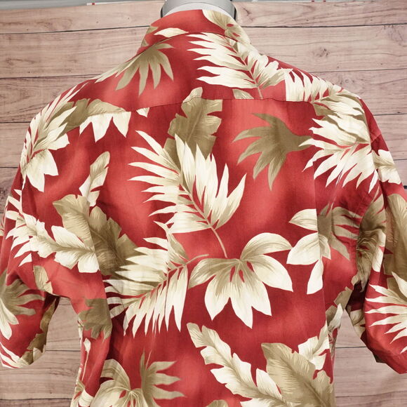 PIERRE CARDIN SHORT SLEEVE RED FLORAL COTTON BUTTON UP HAWAIIAN SHIRTS MENS SZ L - Picture 5 of 6